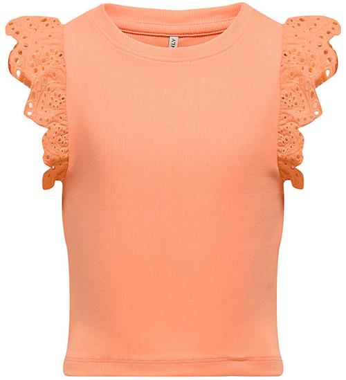 Kids Only Top - Rib - KogDrea - Salmon m. Broderi Anglaise