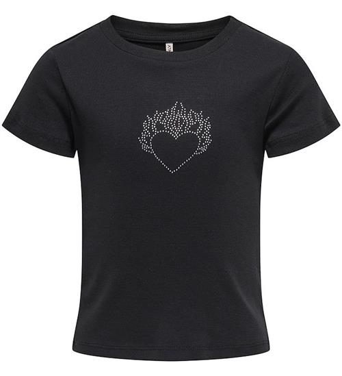 Kids Only T-shirt - KogKira - Sort/Hjerte m. Rhinsten