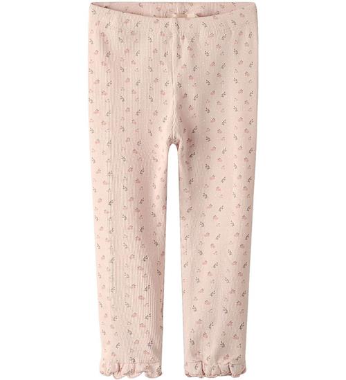 Lil' Atelier leggins - Rib - NbfGago - Peach Blush m. Blomster