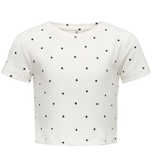 Kids Only T-shirt - KogBella - Rib- Cloud Dancer/Black Hearts