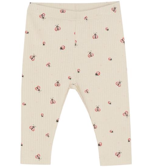 Minymo Leggings - Rib - White Swan m. Mariehøner