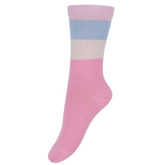 Melton Strømper - Wide Stripes - Pink Cosmos