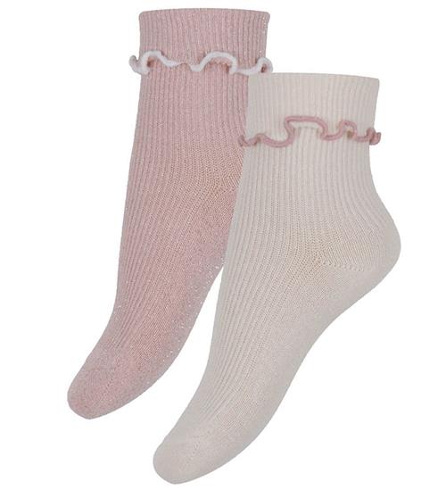 Konges Sløjd Strømper - 2-pak - Rib Frill - Rose/Off White
