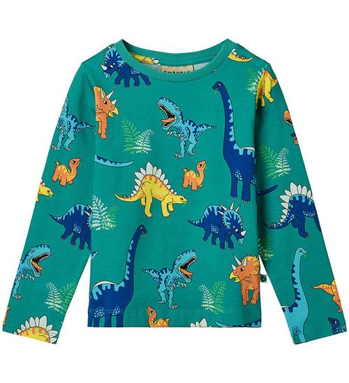 Småfolk Bluse - Teal m. Dinosaurer