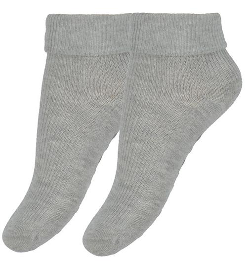 Minymo Strømper - Rib - 2-pak - Skridsikker - Light Grey Melange