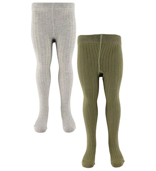 Minymo Strømpebukser - 2-Pak - Solid Rib - Light Grey Melange