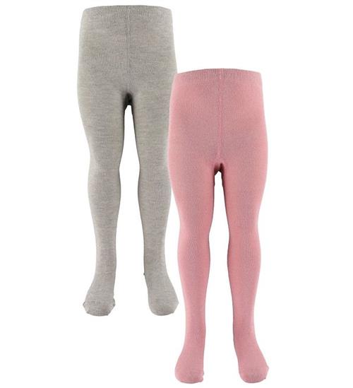 Minymo Strømpebukser - 2-pak - Grå/Rosa m. Glimmer