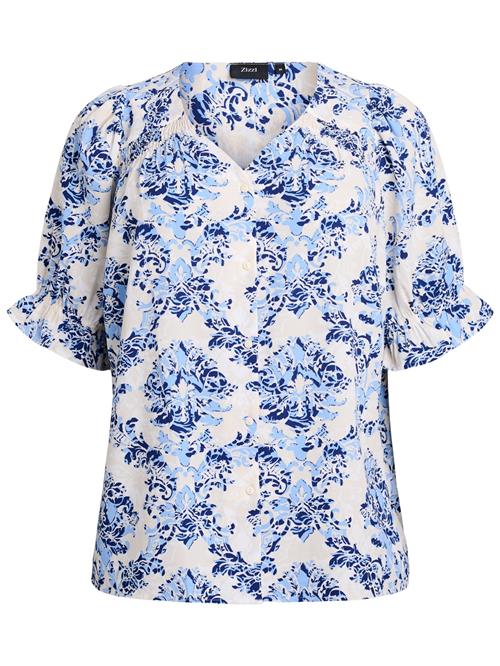 Zizzi Bluse 'Vanni'  lyseblå / mørkeblå / hvid