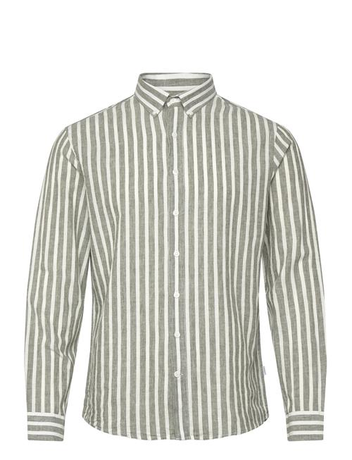 Wide Striped Cotton/Linen Shirt L/S Lindbergh Khaki