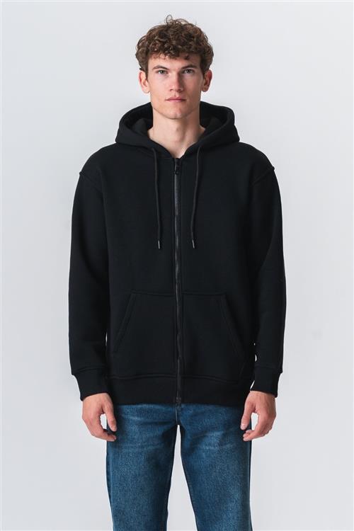 Relaxed Zip Hoodie - Sort - M - TeeShoppen