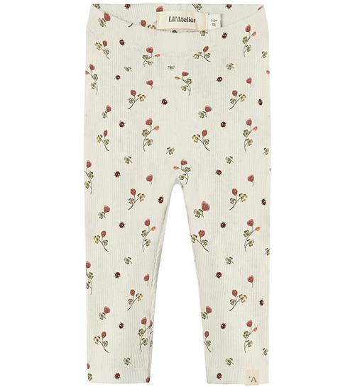Lil Atelier Legging - Rib - NbfLavo - Turtledove m. Blomster