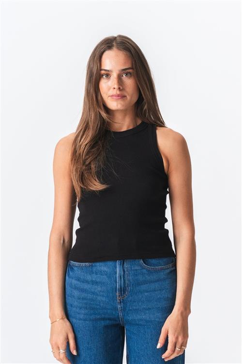 Ribbed Top - Sort - M - TeeShoppen