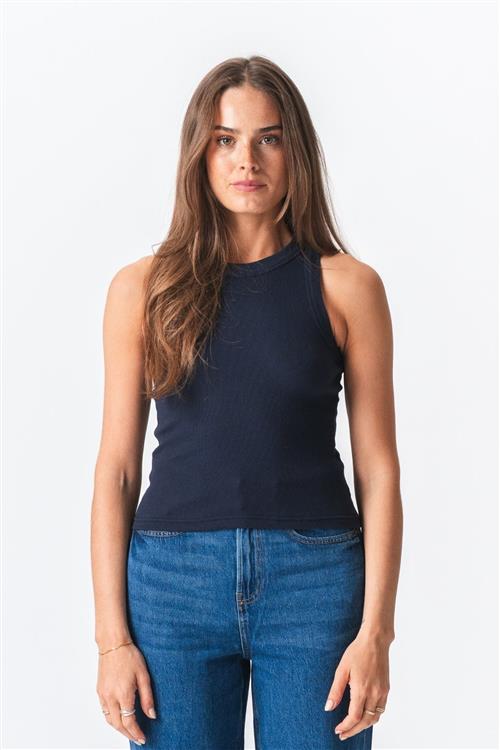 Ribbed Top - Blå - S - TeeShoppen
