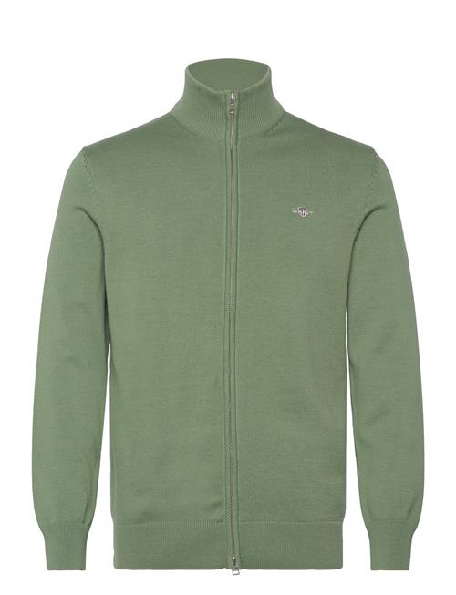 Se Casual Cotton Zip Cardigan GANT Khaki ved Booztlet