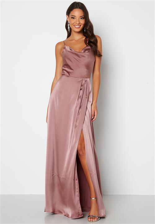 Bubbleroom Occasion Waterfall High Slit Satin Gown