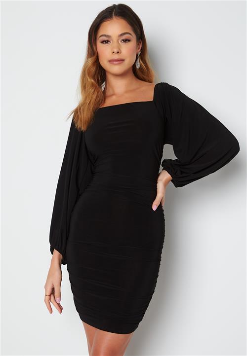 John Zack Balloon Sleeve Rouched Mini Dress