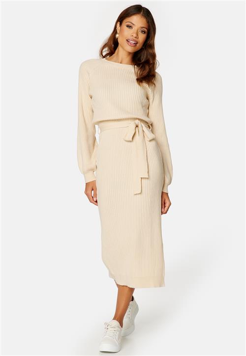 BUBBLEROOM Round Neck Rib Knitted Midi Dress