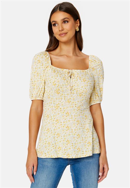 Happy Holly Ruched Short Sleeve Tie Top