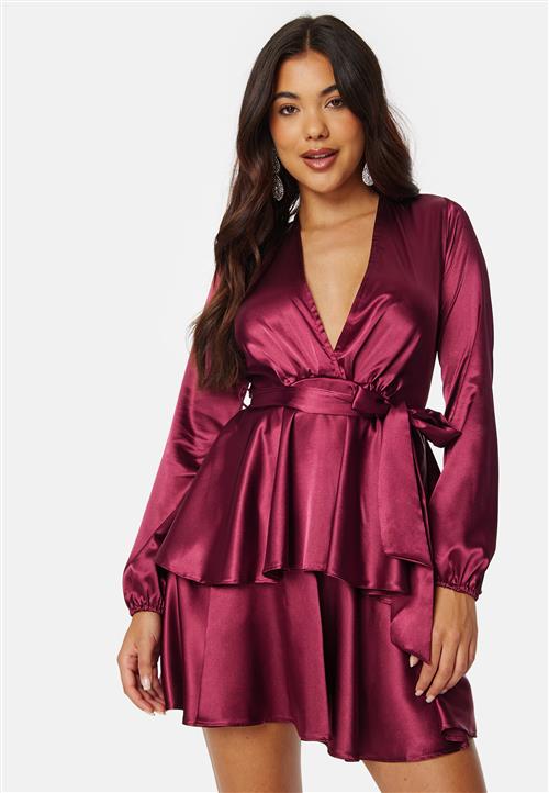 John Zack Satin Sequin Deep V Ruffle Skater Dress