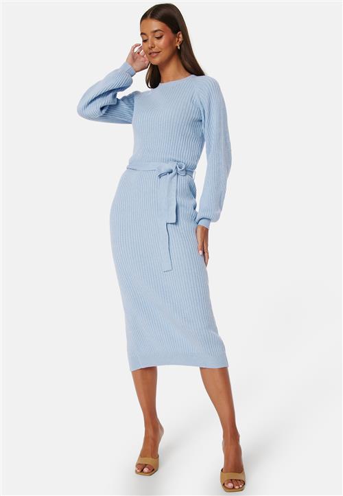 BUBBLEROOM Round Neck Rib Knitted Midi Dress