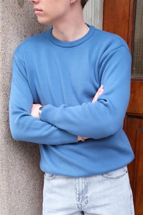 Crewneck Knit Sweater - Blå - XL - TeeShoppen