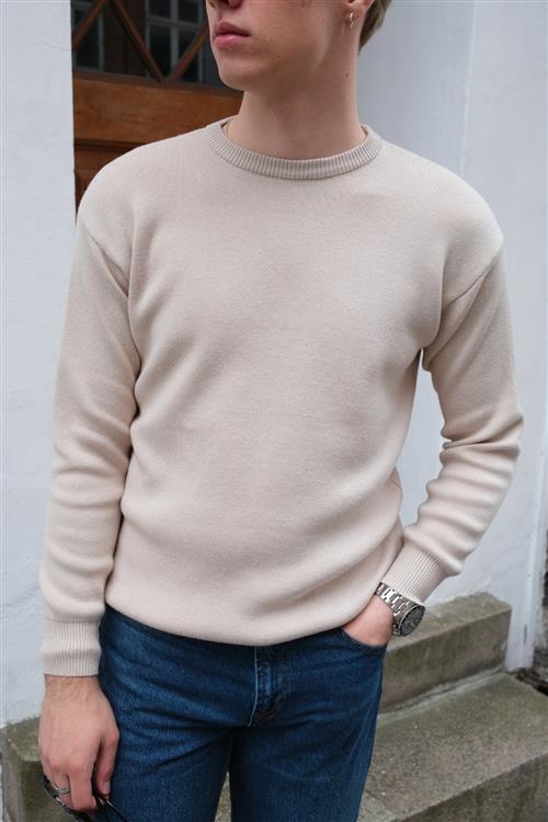 Crewneck Knit Sweater - Lys Beige - 2XL - TeeShoppen