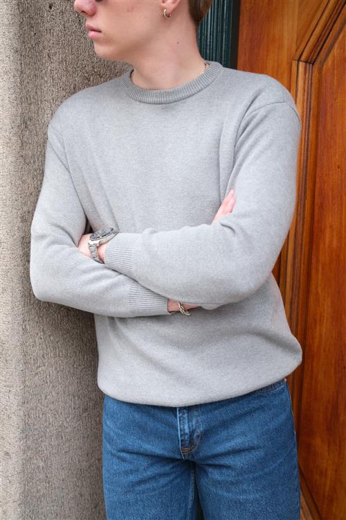 Crewneck Knit Sweater - Lysegrå - L - TeeShoppen