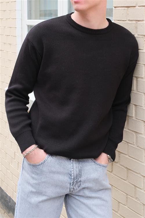 Crewneck Knit Sweater - Sort - XL - TeeShoppen
