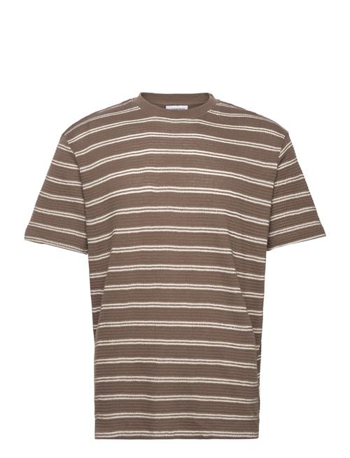 Striped Structured O-Neck Tee S/S Lindbergh Brown
