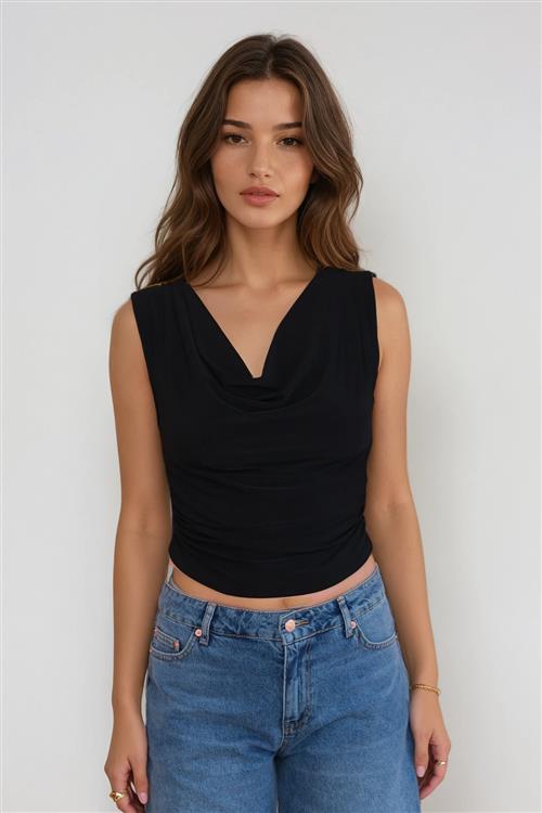 Elisa Waterfall Top - Sort - M - TeeShoppen