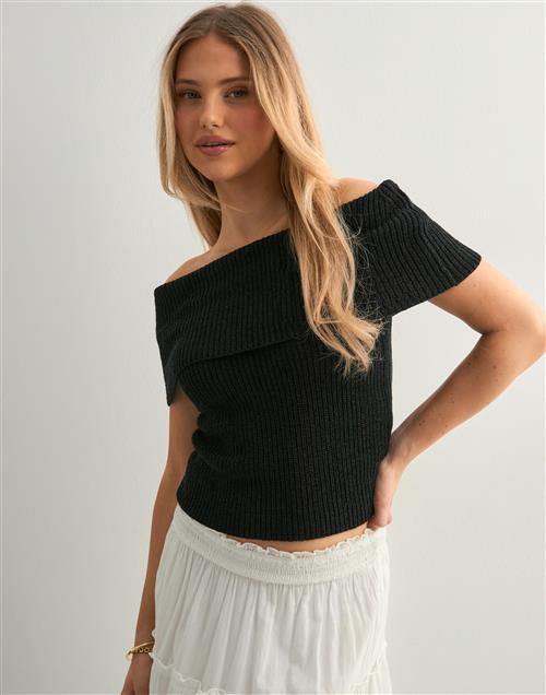 Nelly - Sort - Slouchy Neck Knit Top