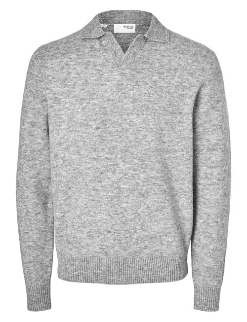 Se Slhrai Ls Knit Open Polo Selected Homme Grey ved Booztlet