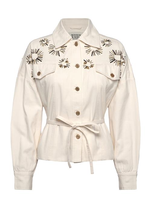 Embellished Belted Cotton Trucker Jacket Scotch & Soda Cream