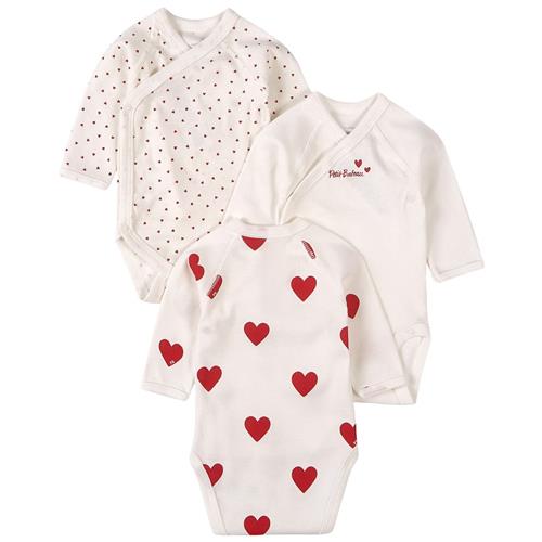 Petit Bateau 3-pak Heart Print Babybodyer Hvide 1 months  Hvid Hjerter 1 måneder  kvinde
