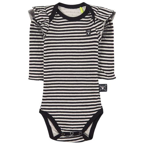 NUNUNU Stribet Flæset Babybody Hvid 12-16 Y    12-16 år  Unisex