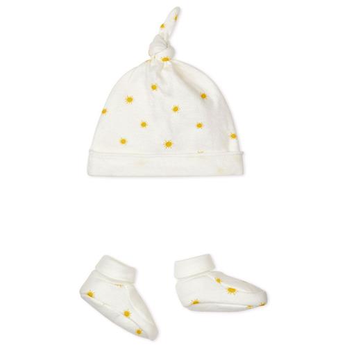 Petit Bateau Printed Hat And Booties Set Cream 18 Months  Hvid  18 måneder  Unisex