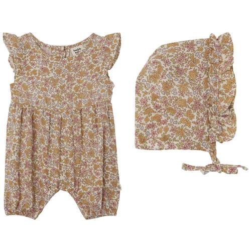 Buddy & Hope GOTS Sigrid Blomstret Romper Med Solhat Wildflowers 62/68 cm  Creme  62/68 cm  kvinde