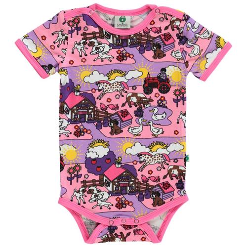 Småfolk Mønstret Babybody Med Stuehus Viola 68 cm  Lilla  68 cm  Unisex