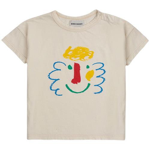 Bobo Choses Happy Mask Mønstret Baby T-shirt Naturhvid 9 Months  Creme  9 måneder  Unisex