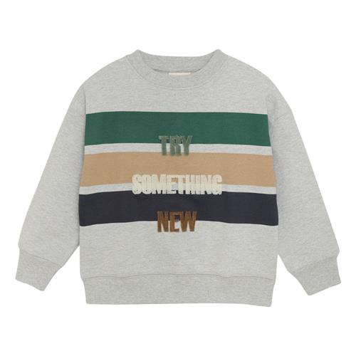 Minymo Strikket Print Sweatshirt Grey Melange 122 cm  Grå  122 cm  mand