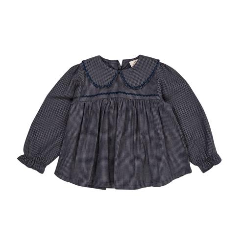 Copenhagen Colors Check Blouse w. Collar  Navy Check Combi 80 cm  Marineblå  80 cm  Unisex