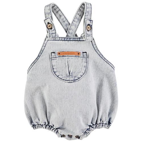 Piupiuchick Romper Washed Light Blue Denim 12 months  Blå  12 måneder  Unisex