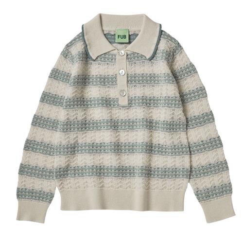 FUB Pointelle Polo Ecru/Misty Green 140 cm  Creme  140 cm  kvinde