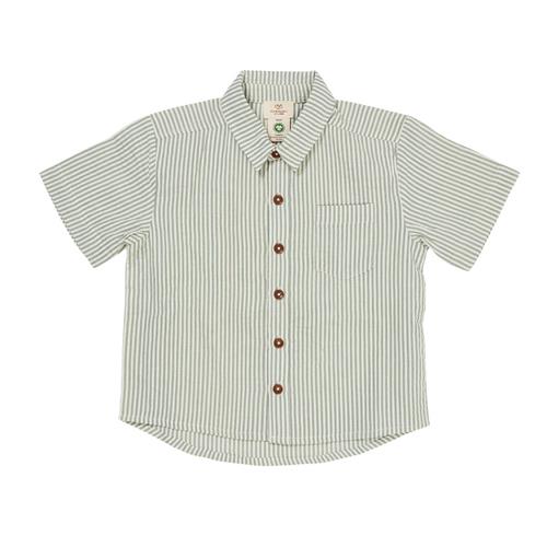 Copenhagen Colors Seersucker Kortærmet Skjorte Green Cream Stripe 104cm  Grøn  104 cm  mand