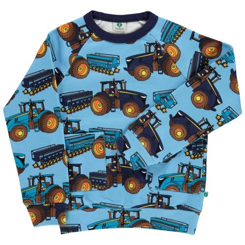 Småfolk Mønstret Sweatshirt Med Traktorer Blue Grotto 1-2 Y  Blå  1-2 år  Unisex