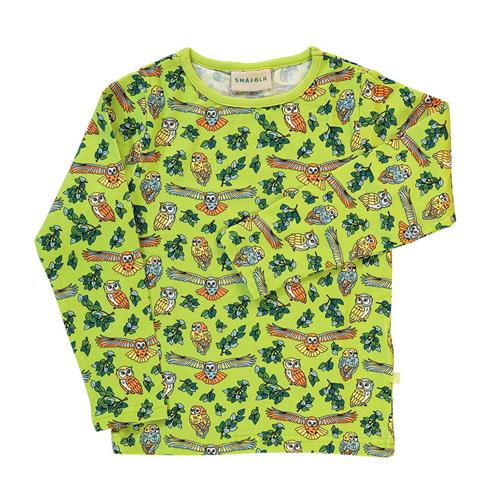 Småfolk Long-sleeved top with owls  Pear Green 4-5 Y  Grøn  4-5 år  mand