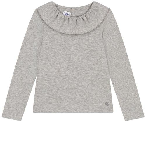 Petit Bateau Langærmet T-shirt Med Flæsekrave Gråmeleret 6 Y  Grå  6 år  kvinde