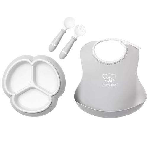 BabyBjörn Sæt Med Hagesmæk Tallerken Og Bestik Gråt One Size      Unisex