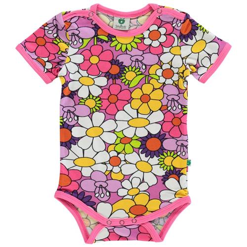 Småfolk Blomstret Babybody Spring Pink 74 cm  Lilla  74 cm  Unisex