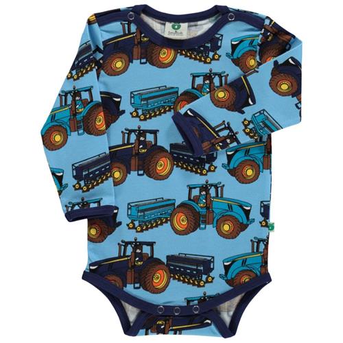 Småfolk Mønstret Babybody Med Traktorer Blue Grotto 56 cm  Blå  56 cm  Unisex